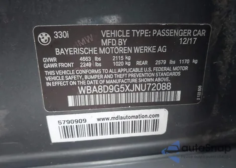 2018 BMW 330I xDrive из США, поврежденный, VIN WBA8D9G5XJNU72088